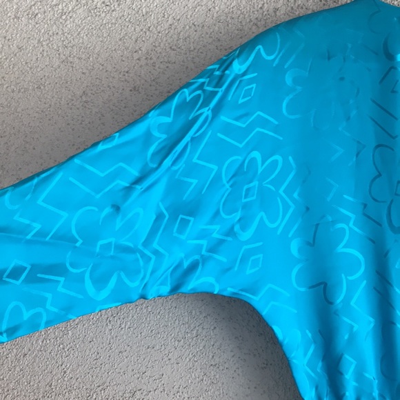 Woman’s Size 6 Vintage 80’s Silk Turquoise Dolman Sleeves Dress - Picture 3 of 12